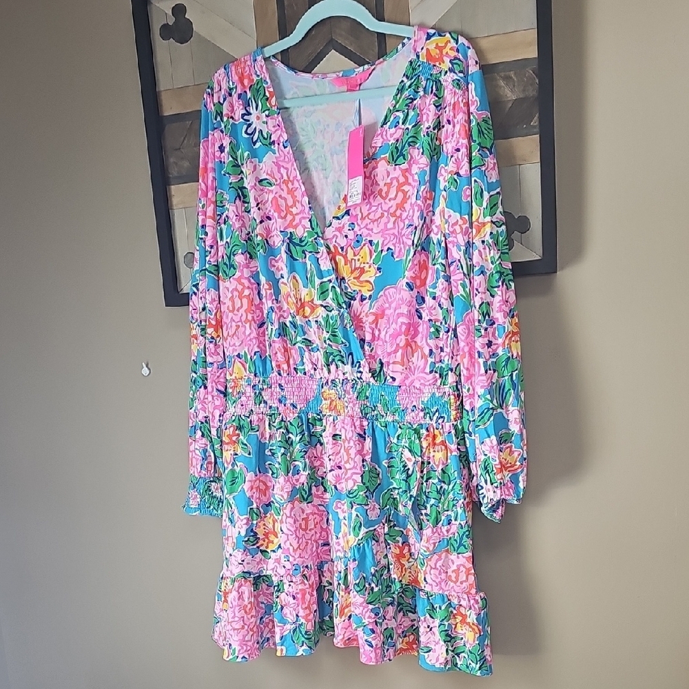 Lilly Pulitzer Peggy Romper Rose To The Occasion Pink and Blue Floral - Picture 6 of 6